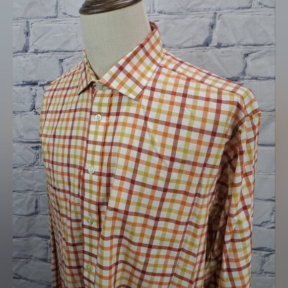 Aquascutum Mens Dress Shirt French Cuffs Check Vintage 80s 90s Britain 16.5x36.5 - Picture 1 of 16